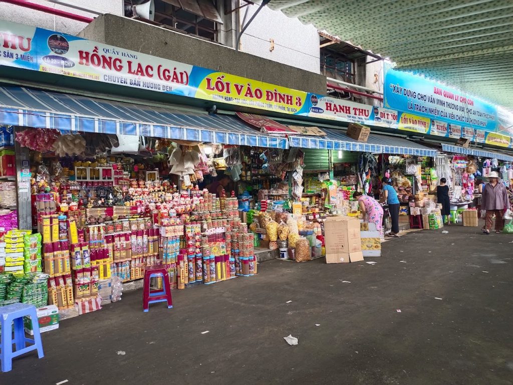 This vibrant stall at Con Market captures the essence of local life in Da Nang. Overflowing with fresh produce, traditional snacks, and handmade goods, the stall invites visitors to explore the rich flavors and textures of Vietnamese cuisine. The bustling atmosphere and friendly vendors create a lively shopping experience, making it a must-visit spot for anyone looking to indulge in authentic local culture.