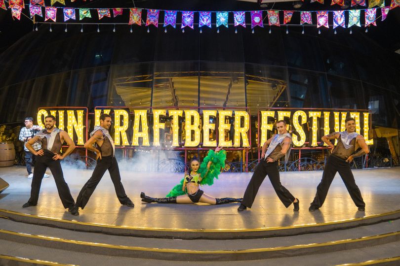 The cast of the show performing on stage at the Bia B'estival 2024 during the silver craft beer festival.