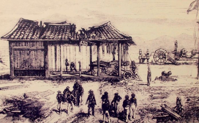 Bức Tranh miêu tả kho đạn dược của thành Điện Hải bị Pháp Tấn Công