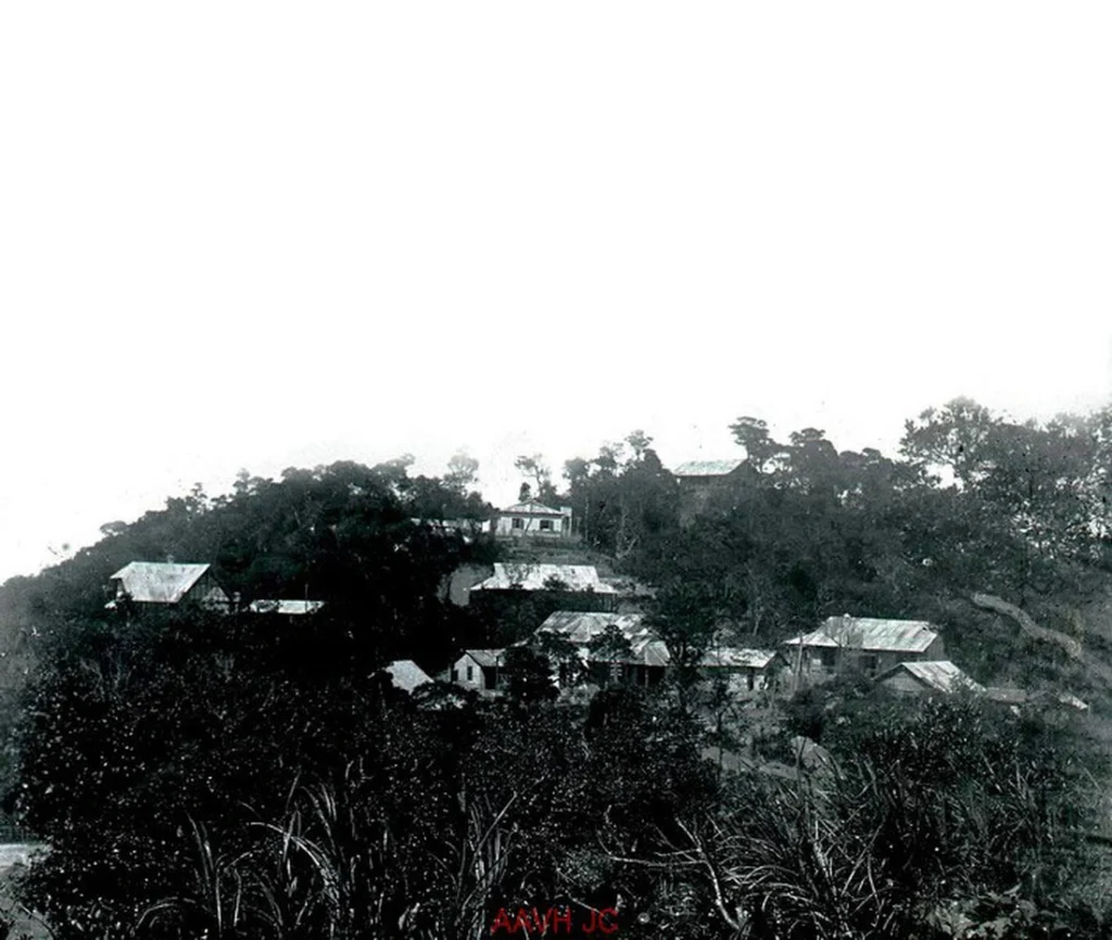 Ba Na Hills 100 years ago, with traditional travelers in the dense forest.