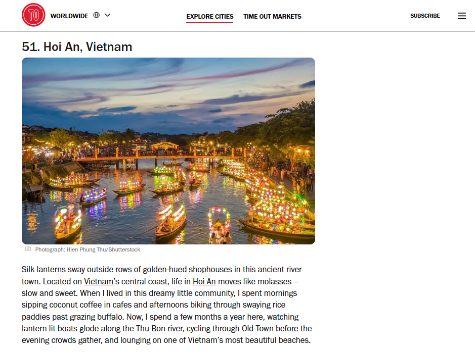 Hoi An among in the top 51 